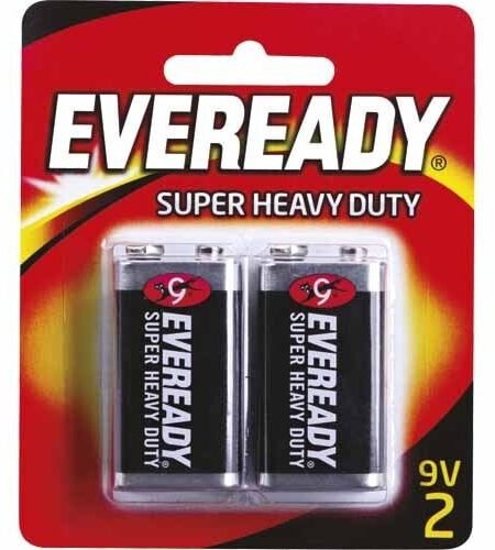 Eveready Super Heavy Duty Batteries 9 Volt, pack of 2